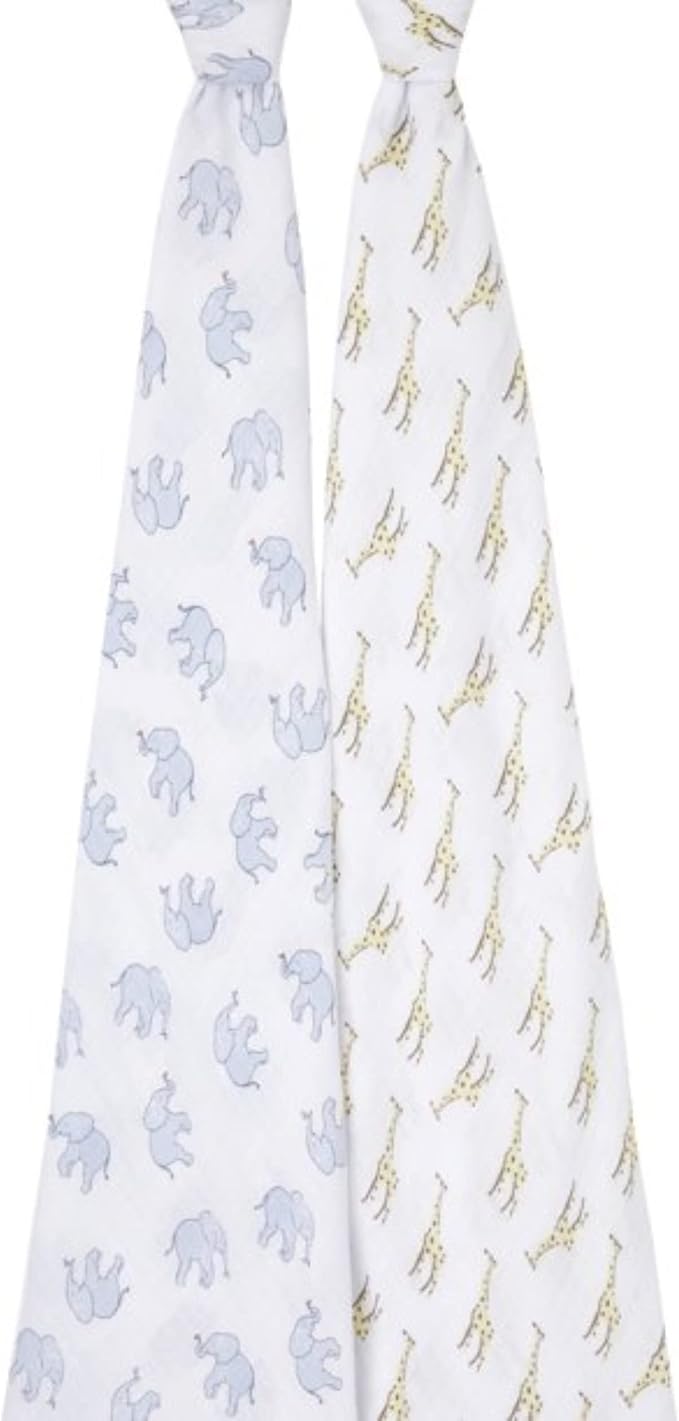 aden + anais Essentials Muslin Swaddle Blankets, Newborn Receiving Blanket for Swaddling, 100% Cotton Baby Swaddle Wrap, 2 Pack, Safari