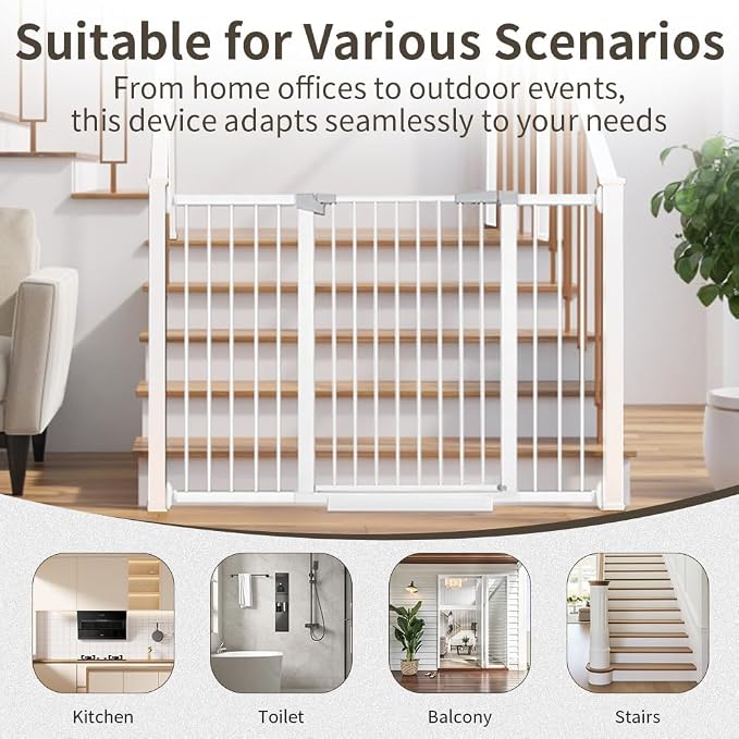 Extra Wide Dog Gate for Doorways Hallways 71.2"-76.7", 30 in Tall Baby Gates with Door No Drill, Auto Close Child Safety Gate for Pet Kid Doggie Cat Proof, Large Long Dog Barrier Indoor House, White