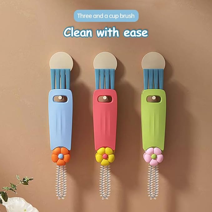 3 in 1 Cup Lid Cleaning Brush, 2024 Upgraded Bottle Cleaning Brush, Crevice Cleaning Brush Set for Baby Bottle, Rotatable Cup Lid Cleaner Mouth Scrubber (B-Orange)