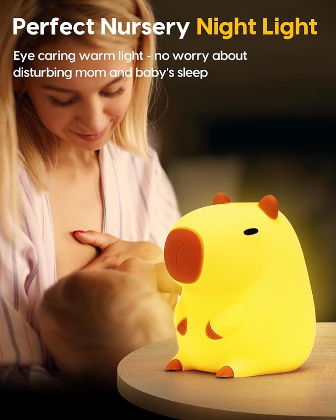Amaredom Capybara Night Light, Adorable Capybara Lamp, Silicone Dimmable Nursery Nightlight, Rechargeable for Kids with 20 Minutes Timer & Tap Control for Baby Girls Women Bedrooms, Living Room