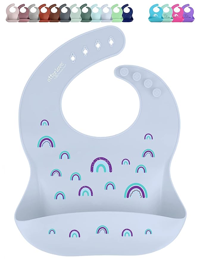 otterlove Silicone Bib ??100% Pure Platinum LFGB Baby Bibs with No Fillers ??Wide Food Catching Pocket ??Easy Clean ??Mess Proof ??Dishwasher Safe ??BPA and Phthalate Free