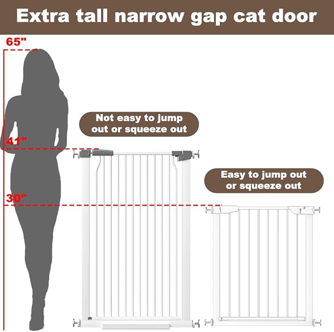 41" Extra Tall Baby Gate for Doorways and Stairs No Drill, Adjustable 60.3-65.7" Auto Close Dog Gate Indoor, Pressure Mounted Walk Through Swing Wide Pet Gate, Tall Cat Gate with Expansion Kit, White