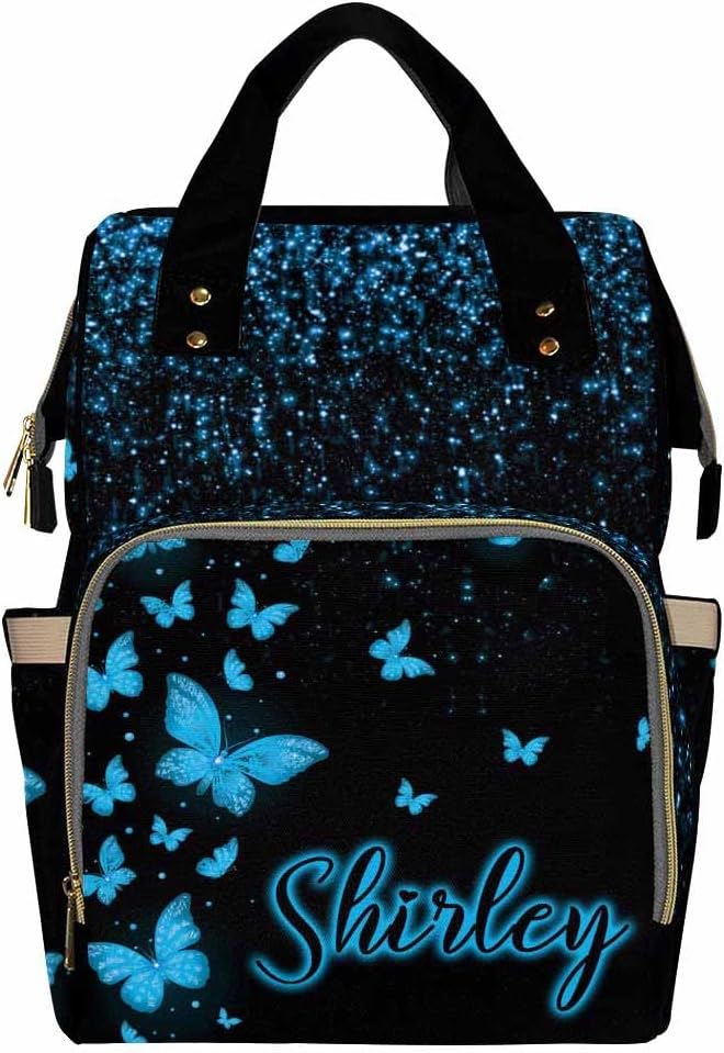 Customize Name Backpack Fashion Durable Mommy Daypack Hiking Bag Customize Diaper Bag Large Capacity Customized Name Gift Personalized Back Pack, Rainbow Butterflies