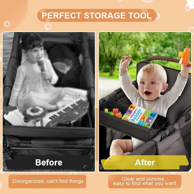 Stroller Snack Tray Compatible with Wonderfold Wagon, Thickened Waterproof Faux Leather Wagon Accessories, Comes with Cup Holder and Storage Net Bag Universal Stroller (（W2 Series Thickenedï¼?