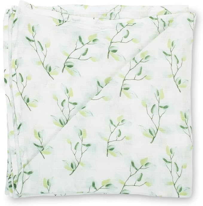 LollyBanks Muslin Swaddle Blankets for Girls, Large 47 x 47 Inches Soft Swaddles for Newborns, Breathable and Lightweight 100% Cotton Baby Blanket, Baby Essentials, Registry (Eucalyptus Print)