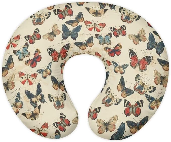Retro Butterfly Nursing Pillow Covers Comfortable Soft Nursing Pillow Slipcover for Girls Baby Pillow Covers for 0-24 Months Infant Feeding Position Support