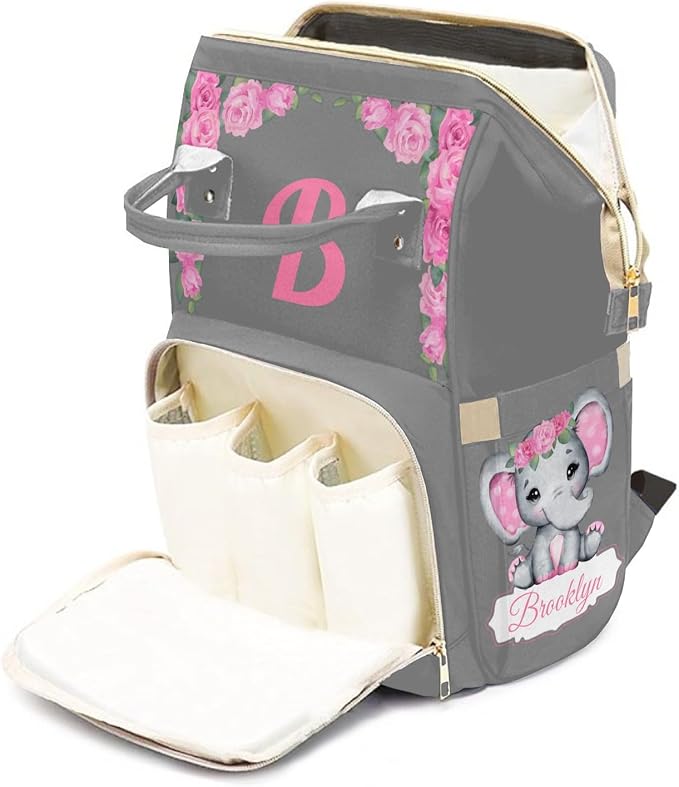 Custom Diaper Bag with Name Personalized Multifunctional Mommy Backpack for Daughter Granddaughter, Grey Daypack Bag for Travel