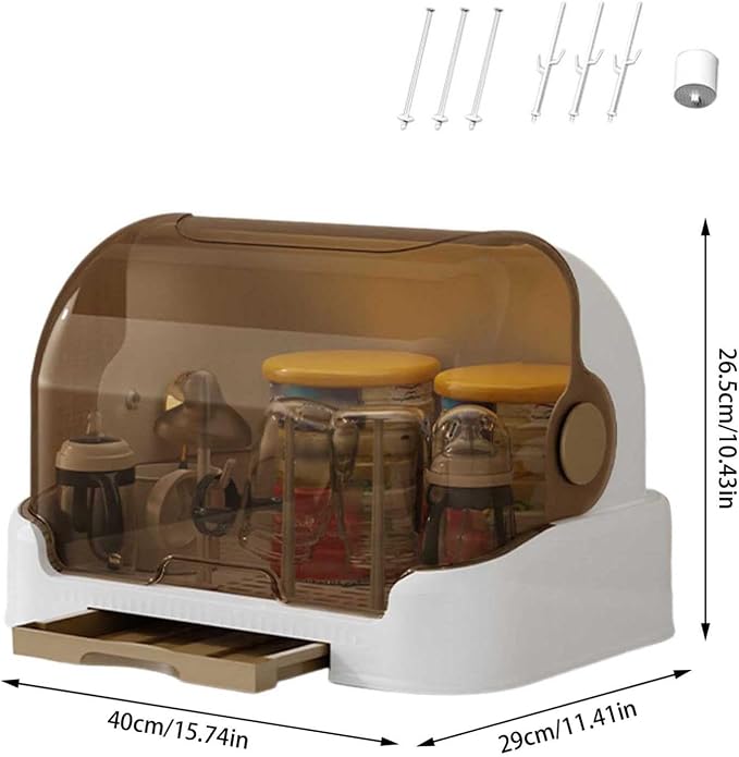 Baby Bottle Drying Rack with Lid Baby Bottle Storage with Removable Drain Tray Space Saving Baby Bottle Rack Dryer Reusable Bottle Rack Holder for Baby (F, 40 * 29 * 27CM)