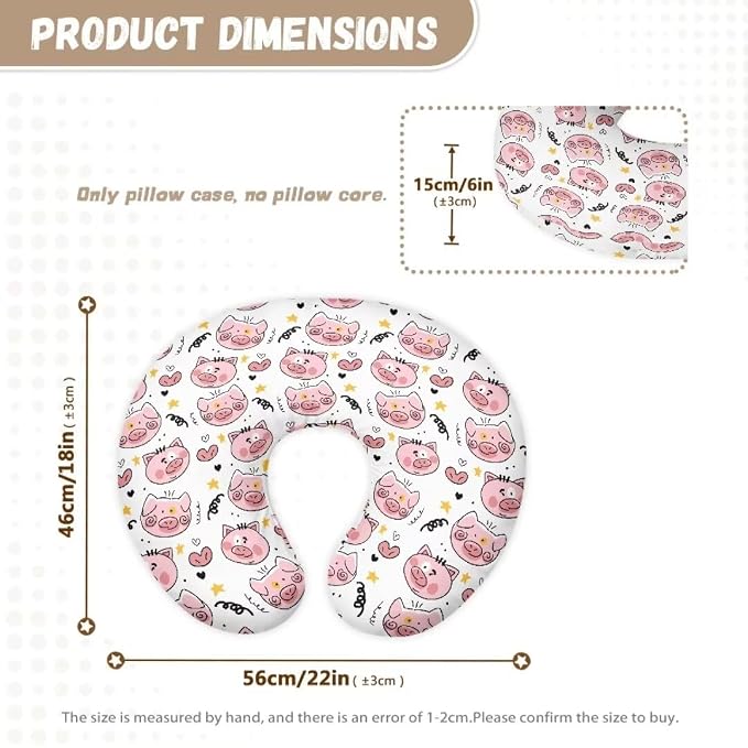 Skin Friendly Nursing Pillow Cover for Bottle Feeding,Removable Nursing Covers for Breastfeeding Pillows,Cartoon Pigs and Love
