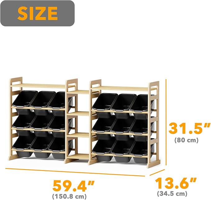 SpaceAid Large Toy Storage Organizer with 6 Shelves and 18 Bins, Book Shelf Organizers Storage Bookshelf, Kids Bin Shelf Box Bookcase for Bedroom Playroom Organization Room Decor, True Black