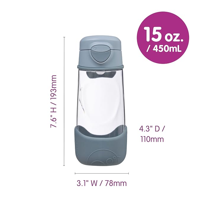 b.box 15oz Sport Spout Kids Water Bottle for School, Sports, Daycare - No-Straw Design for Easy Cleaning - Leakproof - Ergonomic Triangle Grip - Dishwasher Safe, BPA Free, PFAS Free - Chill Out