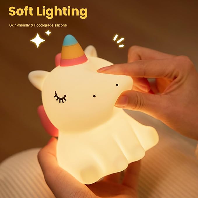 Unicorn Night Light for Kids, Silicone Baby Nursery Night Light Dimmable LED Unicorns Lamp Rechargeable Bedside Lamp Nightlight Unicorn Toys for Girls Toddler Women Gifts Bedroom Kids Room Decor