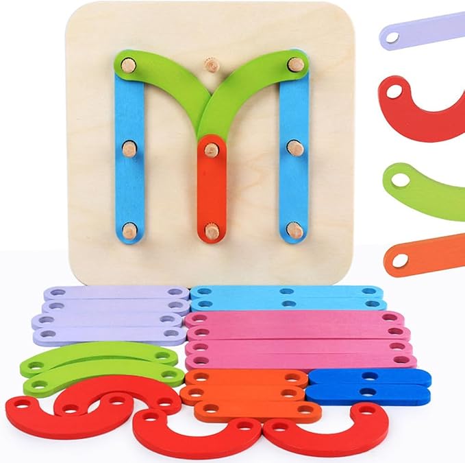 Montessori Wooden Shape Puzzle Board, Wooden Letter and Number Construction Activity
