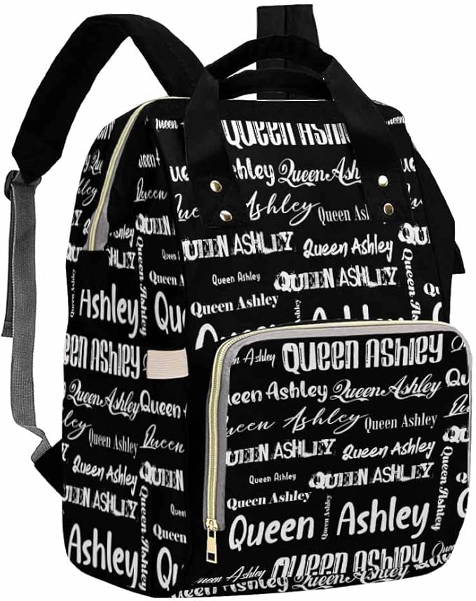 Artsadd Personalized Diaper Bag with Name, Customized Black Signature Nappy Backpack with Thermal Pockets Multi-function Baby Bags Handbag Shoulder Bag for Girls Boys