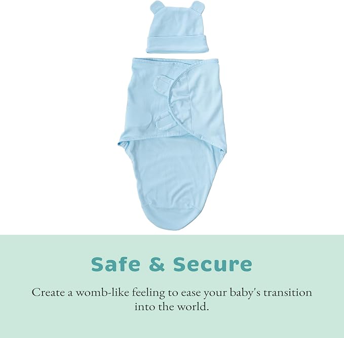 Cuddle Club Swaddles for Newborns - Baby Swaddle Blanket for Boys & Girls - Adjustable Hook-and-Loop Cotton Wrap for Newborn 0-3 & 3-6 Months with hat