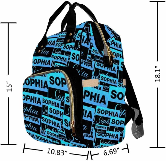 Artsadd Personalized Diaper Bag with Name, Customized Black Blue Signature Nappy Backpack with Thermal Pockets Multi-function Baby Bags Handbag Shoulder Bag for Girls Boys
