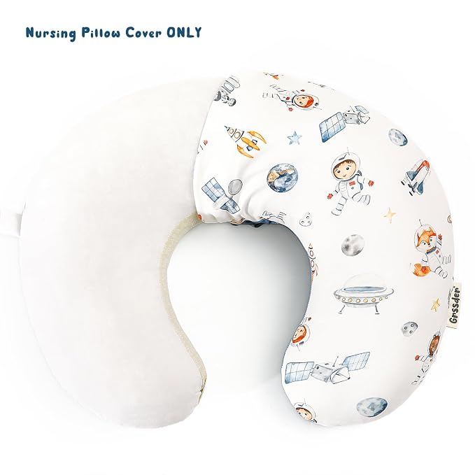 GRSSDER Reversible Nursing Pillow Cover, Ultra Soft Stretchy Minky Removable Nursing Covers Fitted for Breastfeeding Pillows Snug and Safe, Space