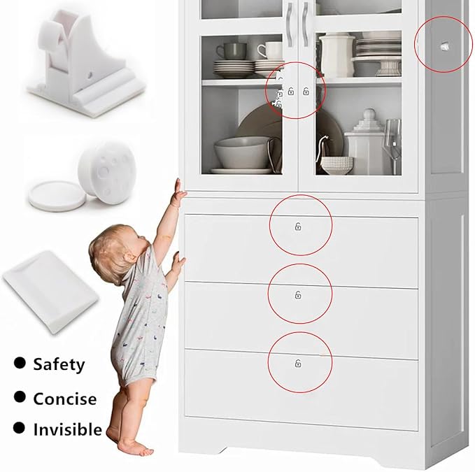 Child Safety Magnetic Cabinet Locks, Adhesive Magnetic Baby Proofing Cabinets & Drawers Latches (4 Locks + 1 Key)