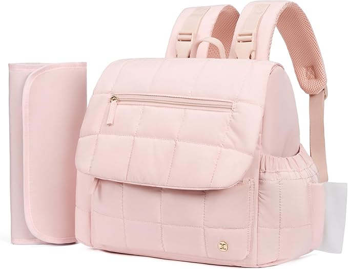 Telena Diaper Bag Mini Diaper Backpack with Changing Pad, Puffer Baby Travel Bag with Insulated Pockets, Stroller Straps, Pink