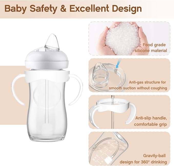 Spout Sippy Cup Conversion Kit for Philips Avent Natural Baby Bottles,Sippy Cups Transition Kit with Soft Spout top,Weighted Straw, Bottle Handle, Cleaning Brush, Dust-Proof Case, 6m+, 2 Pack