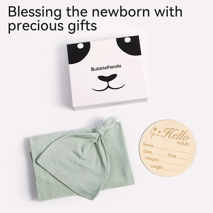 Rayon Made from Bamboo Newborn Swaddle Blanket Set with Matching Beanie, Super Soft Stretchy Baby Clothes Outfit for Girl Boy, Receiving Blankets Newborn Essentials, 35 x 35 Inch