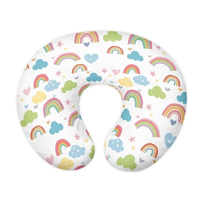 Rainbow Cloud Breast Feeding Pillow Covers, Ultra Soft Comfortable Slipcovers Stretchy Removable Cover for Breastfeeding Pillows for Baby Girl and Boy