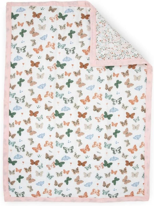 Little Unicorn Muslin Comforter Blanket | Soft & Breathable Muslin Fabric | 36"x50" | 100% Cotton | Crib & Toddler Bed Blanket (Butterflies)