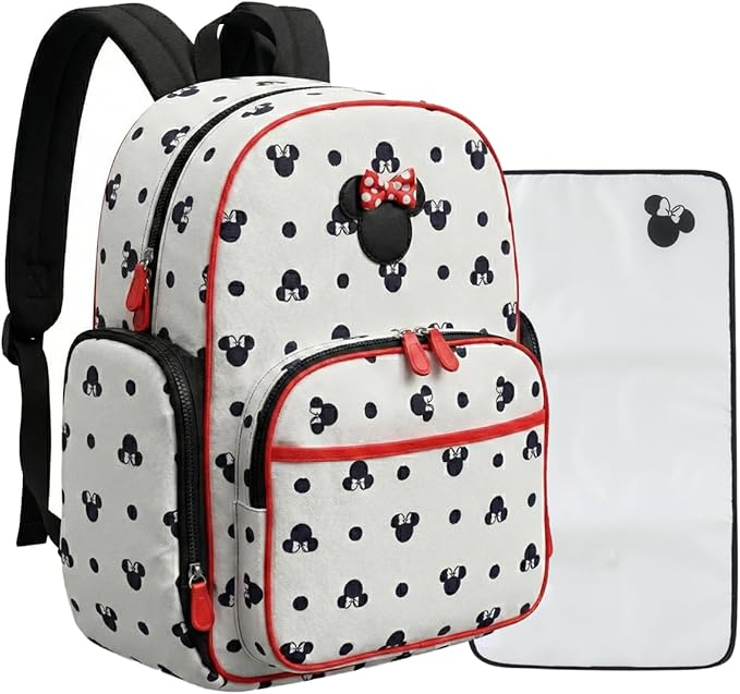 Disney Mickey Mouse Baby Multi-Functional Diaper Bag Backpack with Changing Pad, Stroller Attachment and Insulated Bottle Holder Pockets