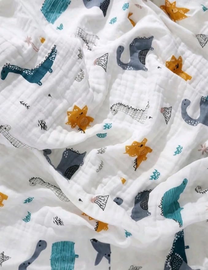 Baby Muslin Gauze Cotton Blankets, Animal Print, Blue Combo, Crib