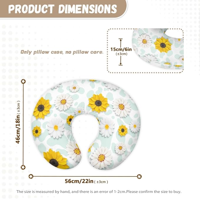 Forchrinse Sunflower Daisy on Cow Nursing Pillow Cover,Breastfeeding Pillow Slipcover,Mushroom Nursing Pillow Case for Baby Girls