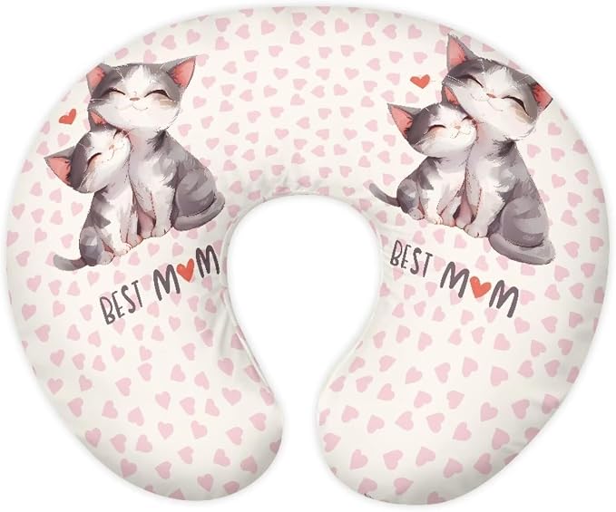 Kitten Snuggling Mom Nursing Pillow Cover Stretchy and Soft Nursing Cover for Breastfeeding Pillows,Pillow Slipcover for Baby Girls Boys Newborn,Love Pattern (Cover Only)