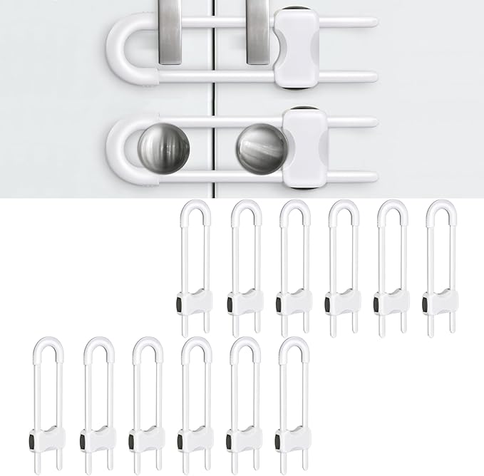 Baby Proofing Cabinets,Cabinet Locks for Babies,12 Pack U-Shaped Child Locks for Cabinets, Child Proof Cabinet Latches,Child Safety Cabinet Locks with Adjustable by SPISPI (White)