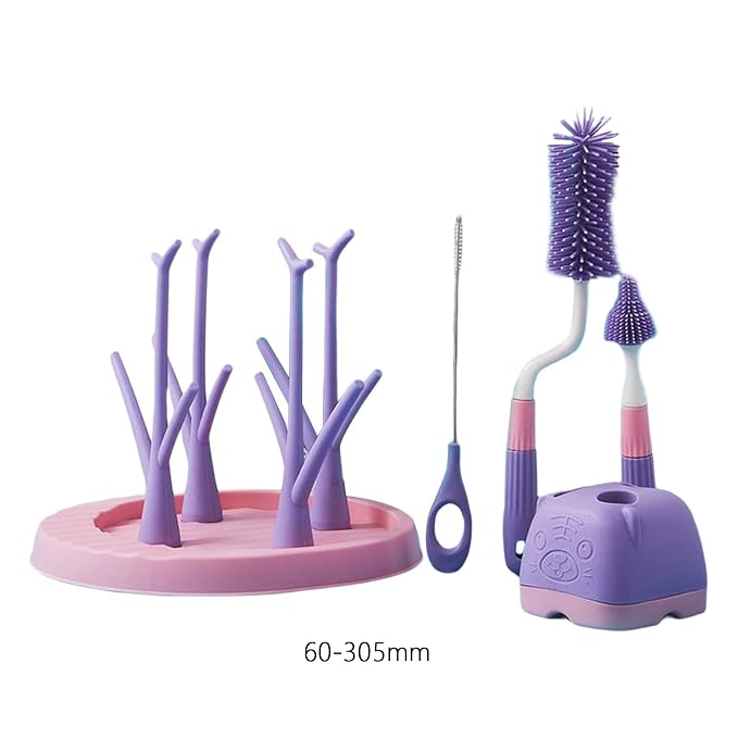 Baby Bottle Drying Rack with Bottle Brush Set, Baby Bottle Holder Baby Bottle Rack and Baby Bottle Brush Cleaner, Violet