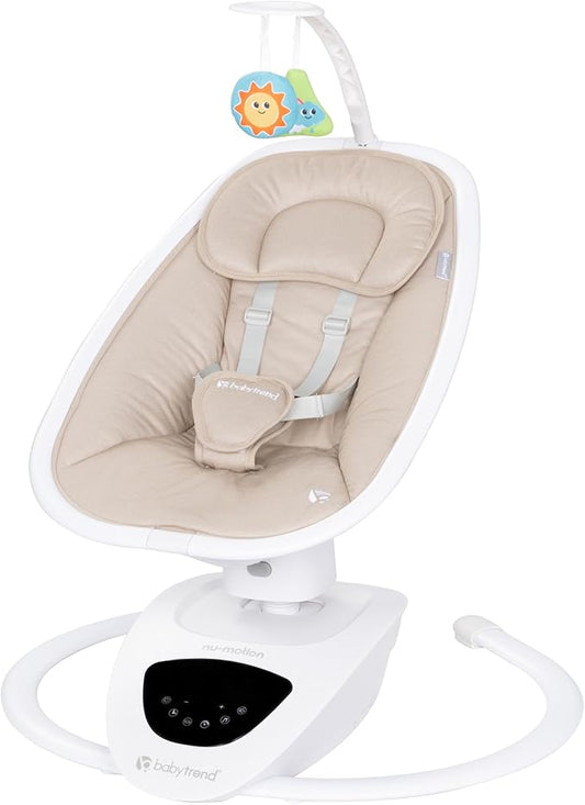 Baby Trend NuMotion Infinity Swing – 5 Real‑Life Motion Modes, Touchscreen & Remote Control, Multi‑Recline Seat & Hanging Toys – Dash Tan