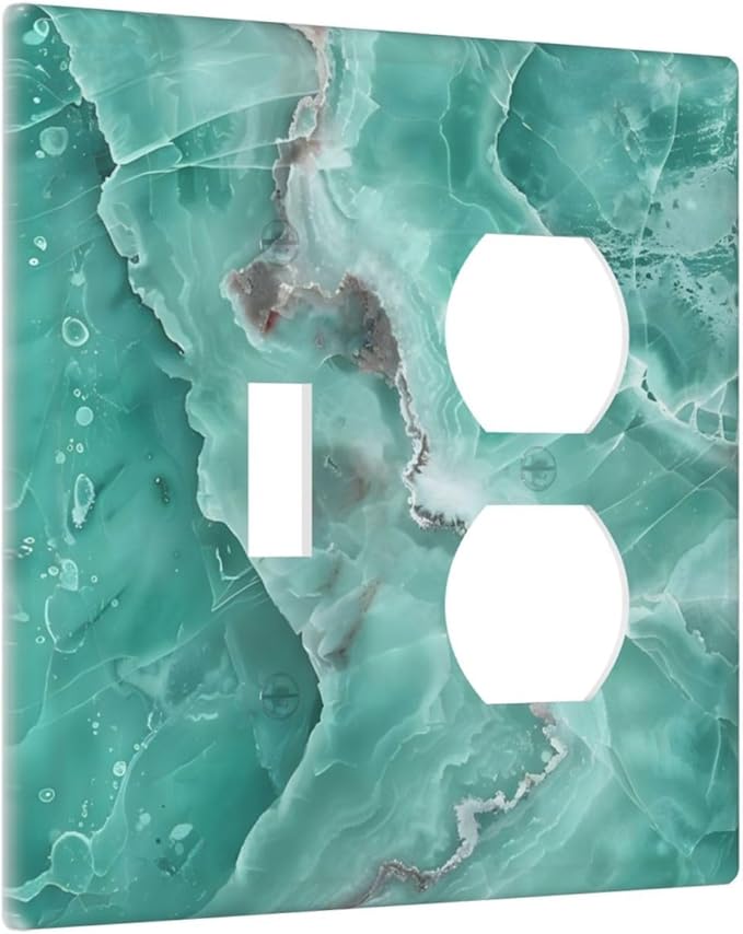 Turquoise Green Tiles Abstract Luxurious Print Wallplates 1 Toggle 1 Duplex Switch Plate Electrical GFCI Faceplate Decorative Light Switch Covers for Bathroom Kitchen Decor