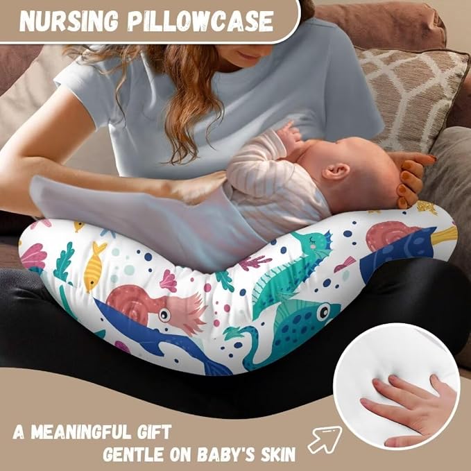 Nursing Pillow Cover for Baby Girl, Nursing Essentials for Bottle and Breastfeeding, Nursing Pillows Covers, Marine Animals