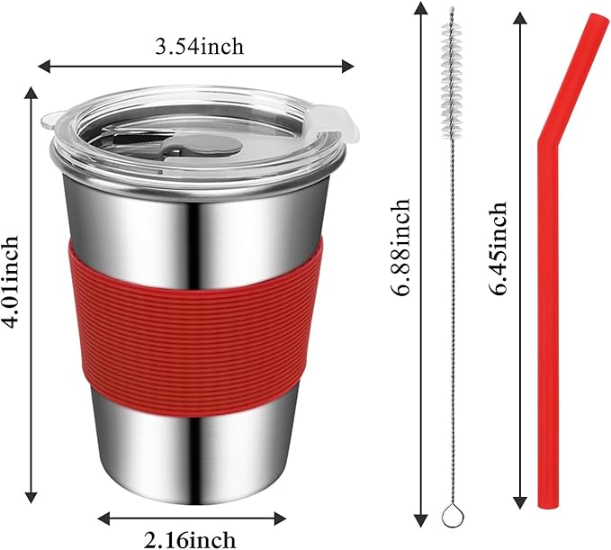 Toddler Cups with Straws, 18/8 Stainless Steel Children Smoothie Drinking Sippy Cups, Stacking & Reusable Kids Cups with Straws and Lids, 5 Pack, 12oz