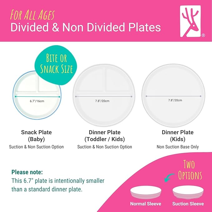 Elk and Friends Kids 6.7??Porcelain Divided Plates with Silicone Sleeves | Suitable for Babies/Kids/Toddlers | Microwave & Dishwasher Safe | Non Slip | Snack Dishes
