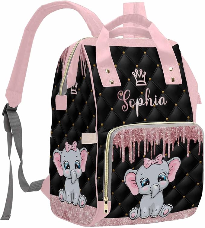 MyPupSocks Diaper Bag Backpack in Pink Personalized with Name Custom Mommy Nursing Baby Bags Multifunction Nappy Daypack with Large Capacity Casual Backpack Holiday Gift for Women
