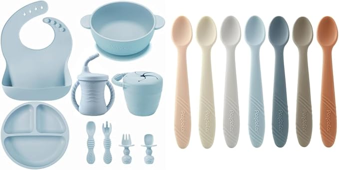 PandaEar 9PCS Silicone Baby Feeding Set & 7 Pack Silicone Baby Feeding Spoons