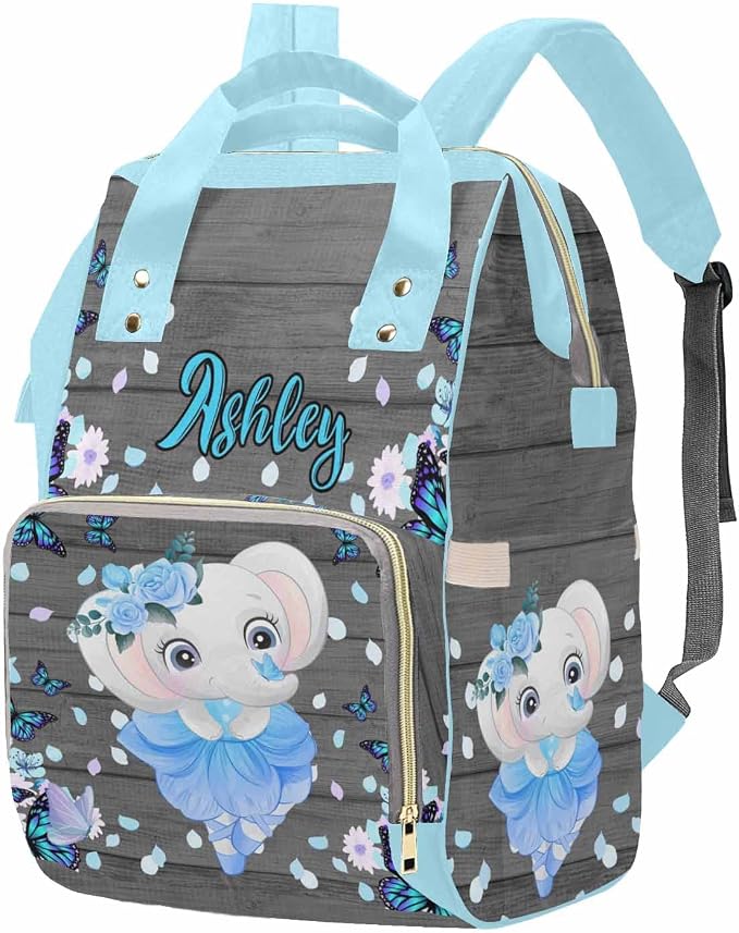 M YESCUSTOM Custom Bag Personalized Name Mommy Bag Customized Waterproof Diaper Bag Backpack Gift for Mothers Day Flower and Butterfly Design