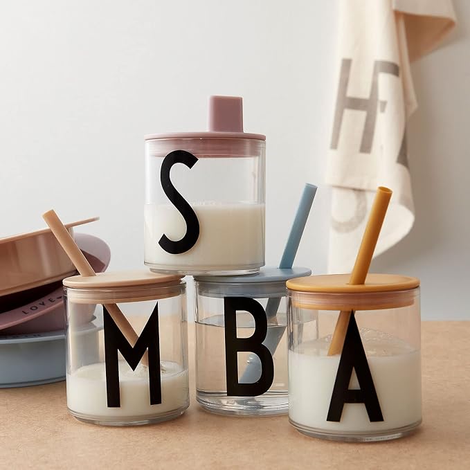 Design Letters Drink lid for baby and kids Personal Drinking Glass in tritan (Black) - BPA-free, BPS-free and EA-free, matt colored lid with silicone ring, Dishwasher safe, 14 g