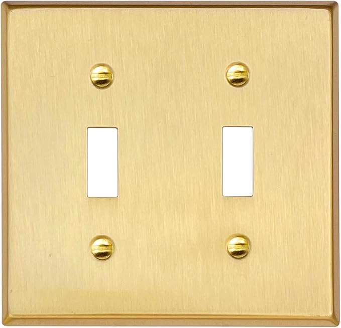 Rio Salto BRASS Double Light Switch Cover Plate Toggle Wall Plate Cover Brushed Brass Gold Metal Outlet Covers Light Switch Plates Switch Cover ??Signature Collection Standard Size 4.50" X 4.56"
