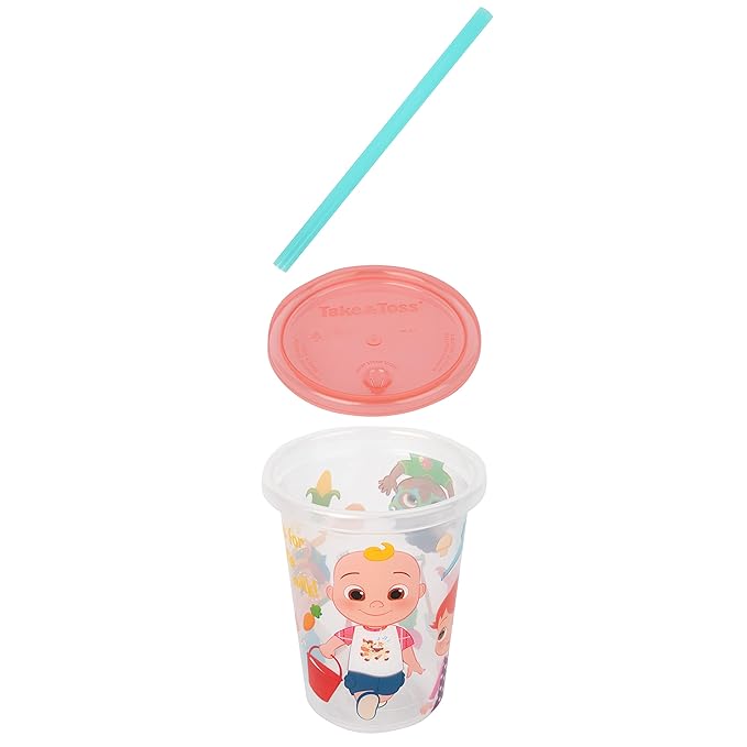 The First Years Cocomelon Take & Toss Toddler Straw Cups - Spill Proof Toddler Sippy Cups with Snap On Lids and Straws - Kids Feeding and Party Supplies - 10 Oz - 8 Count