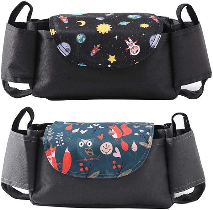 Gazaar Universal Stroller Organizer with Cup Holder Bag Detachable Phone Bag, Stroller Caddy Fits for Stroller Accessories, Stroller Organizer Stroller Caddy with Cup Holder, Stroller