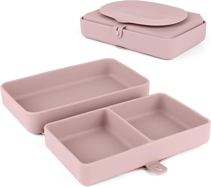 Silicone Baby Plate, Foldable & Compact Food Grade Silicone Plates, Foldable Toddler Travel Essential with Suction for Toddlers (Blush)
