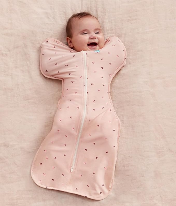Love to Dream Swaddle Up Bamboo, Arms Up Position, Soft and Luxurious 100% Viscose from Bamboo - Wearable Blanket - 1.0 TOG - (20-24°C) Ideal for Moderate Temps, Newborn 5-8.5lbs, Cherries Blush