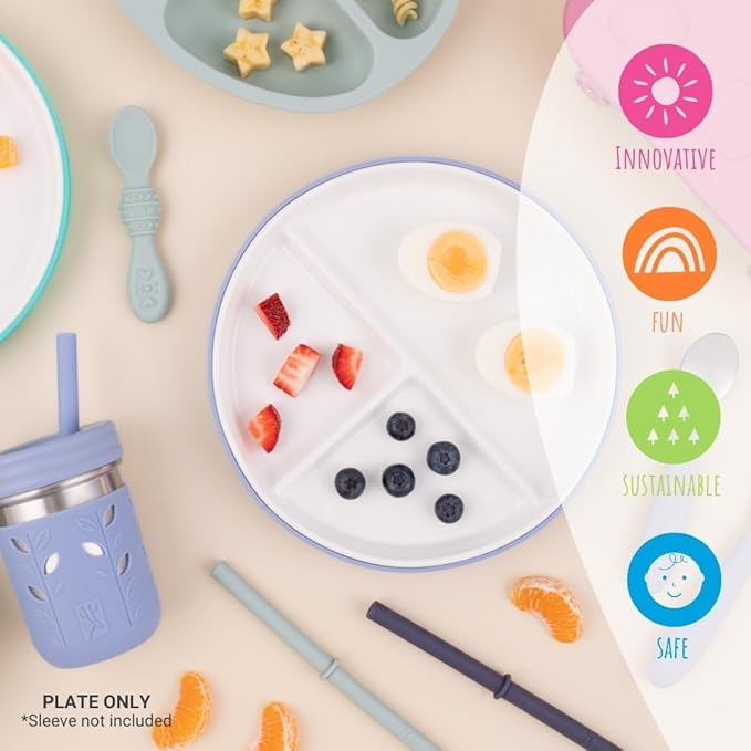 Elk and Friends Kids 7.8??Porcelain White Plates | Divided Plates | Suitable for Kids/Toddlers | Microwave & Dishwasher Safe | Non Slip | Snack Dishes | 2 Pack