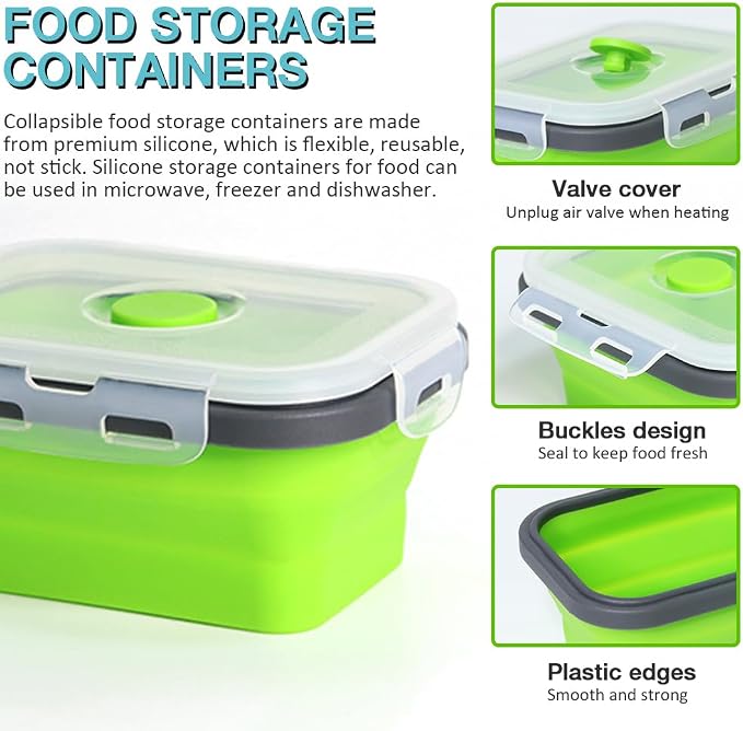 Small Collapsible Silicone Food Storage Container 3 Pack, Silicone Storage Containers for Snack, Fruit(Small, 12 Oz), Stackable, Space Saving, Portion Control