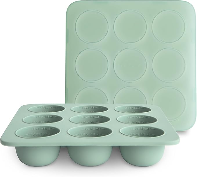 mushie Silicone Baby Food Freezer Tray with Lid | 9 Cups x 1.5oz | BPA Free Storage Container (Cambridge Blue)